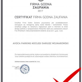 Certfikat firmy godnej zaufania!!